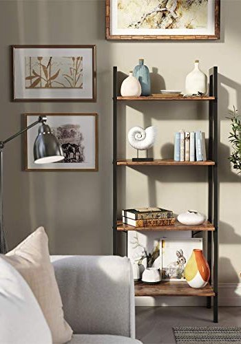 VASAGLE stigestativ, m. 4 hyller - rustikk brun sponplate og sort st�l
