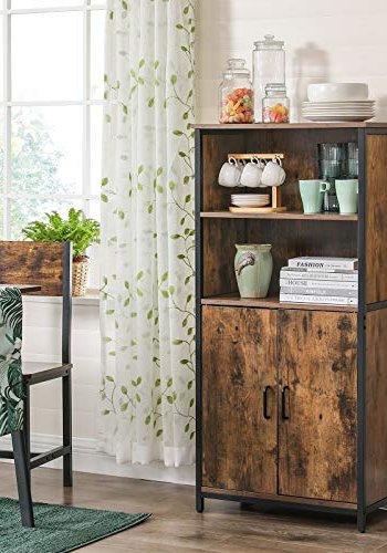 VASAGLE Schrank, m. 2 Türen und 2 Einlegeböden – rustikale braune Spanplatte und schwarzer Stahl