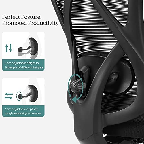 SONGMICS Kontorsstol, ergonomisk skrivbordsstol, datorstol, ntstol, justerbart svankstd och nackstd, 150 kg, hjdjusterbar, svart OBN063B01
