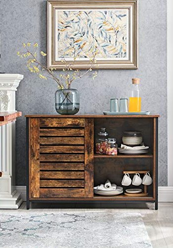 VASAGLE skjenk, m. 2 spaltedrer og 2 hyller - rustikk brun sponplate og sort stl