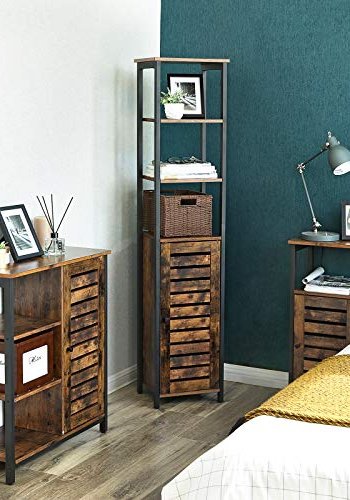 VASAGLE skab, m. 1 lamellge og 5 hylder - rustik brun spnplade og sort stl