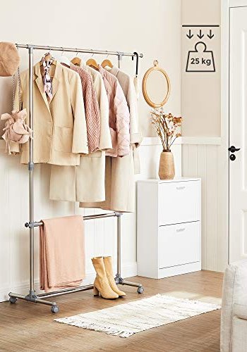 SONGMICS klesstativ, hydejusterbar, m. 2 henger og hjul - grtt rustfritt stl