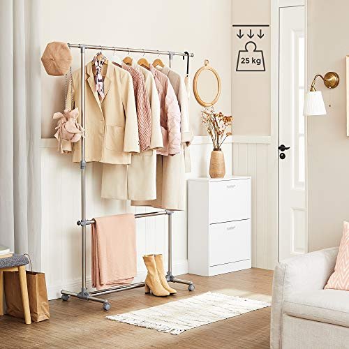 SONGMICS klesstativ, hydejusterbar, m. 2 henger og hjul - grtt rustfritt stl