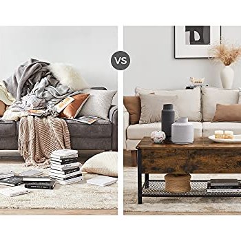 VASAGLE salongbord, med hengslet lokk og nettinglokk - rustikk brun sponplate og sort stl (100x55)