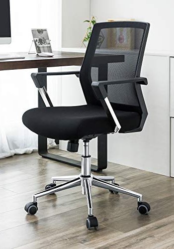 SONGMICS kontorstol, med justerbar hyde, armlener og hjul - sort polyester mesh