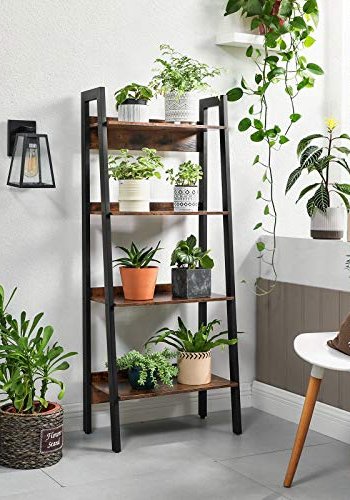 VASAGLE Leiterregal, mit 4 Ablagen – rustikale braune Spanplatte und schwarzer Stahl