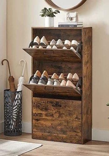 VASAGLE skoskab, m. 3 klaplger - rustik brun spnplade