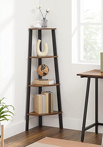 VASAGLE hjrne bokhylle, m. 4 hyller - rustikk brun sponplate og sort stl