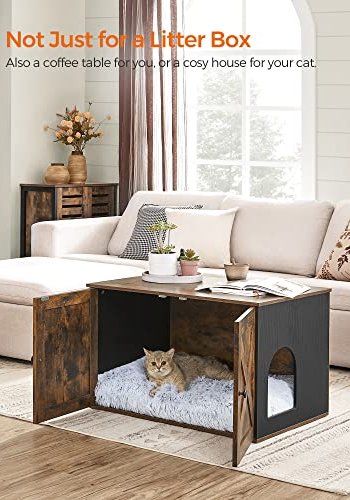 FEANDREA skap for sppelkasse, m. 2 drer og 2 rom - rustikk brun og sort sponplate