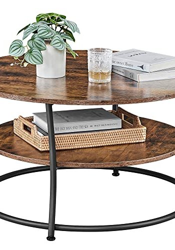 VASAGLE salongbord, m. 1 hylle, rund - rustikk brun sponplate og svart jern (80)