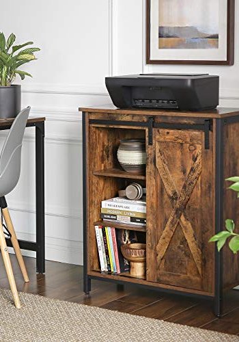 VASAGLE Sideboard, mit 1 Schiebetür und 2 verstellbaren Einlegeböden – rustikale braune Spanplatte und schwarzer Stahl
