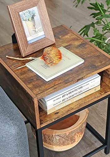 VASAGLE sidebord, 1 mesh ildsted og 1 pen plass - rustikk brun sponplate og svart stl (40x40)