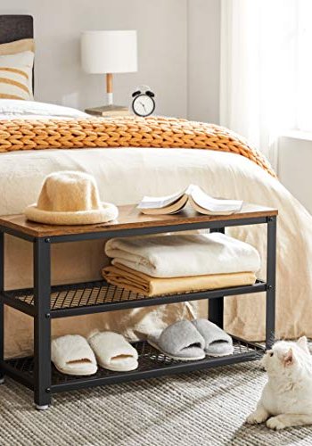 VASAGLE skohylle, m. 2 nettinghyller - brun sponplate og sort stl