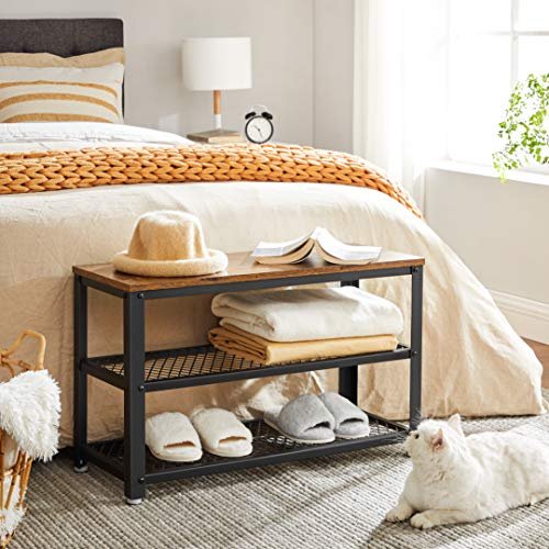 VASAGLE skohylle, m. 2 nettinghyller - brun sponplate og sort stl