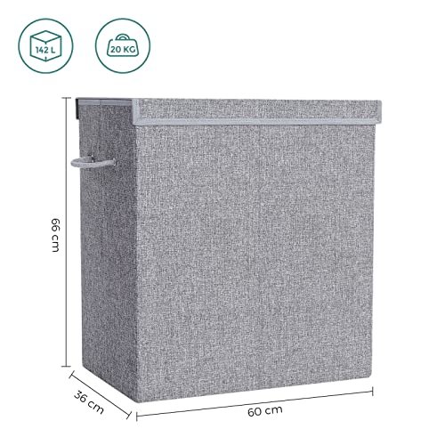 SONGMICS vasketjskurv, m. 2 rum, magnetisk lg, hndtag, foldbar, aftagelig for - gr linned/bomuld