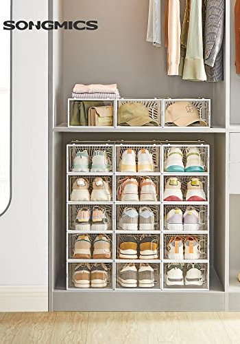 SONGMICS skoske, stabelbar og foldbar - hvid og klar plast (st med 18)