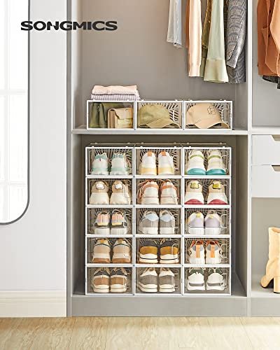 SONGMICS skoske, stabelbar og foldbar - hvid og klar plast (st med 18)