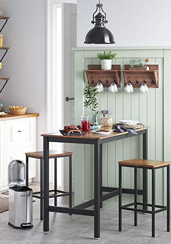 VASAGLE Stehtisch mit 2 Barhockern – rustikale braune Spanplatte und schwarzer Stahl