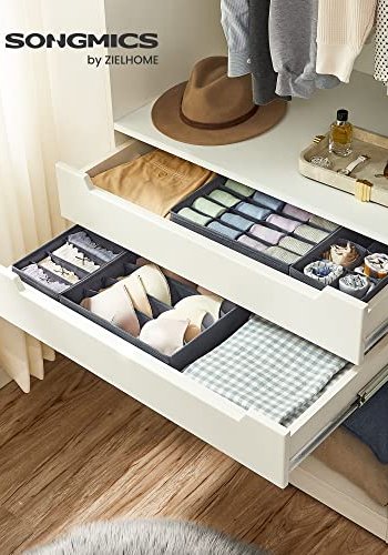 SONGMICS garderobeboks, for underty, sokker, slips, skjerf, sammenleggbar - grtt stoff (sett med 8)