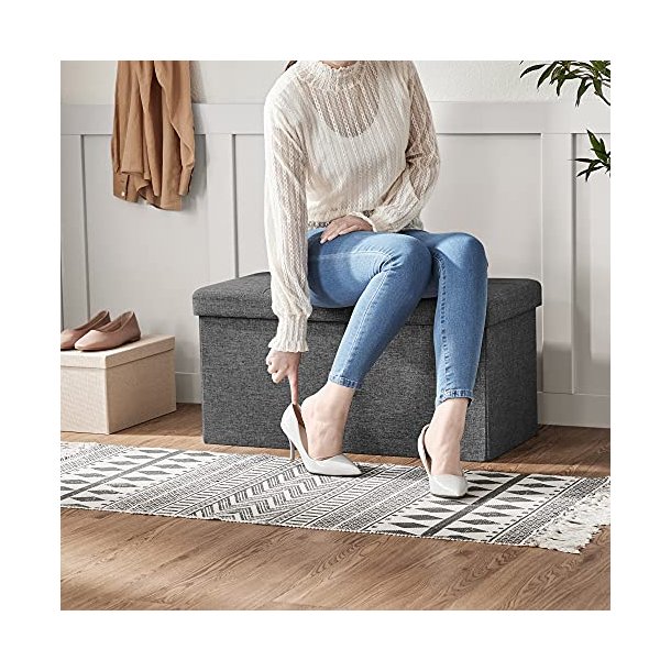 SONGMICS bnk, sammenklappelig, m. klaplg - mrkegr imiteret linned (76x38)