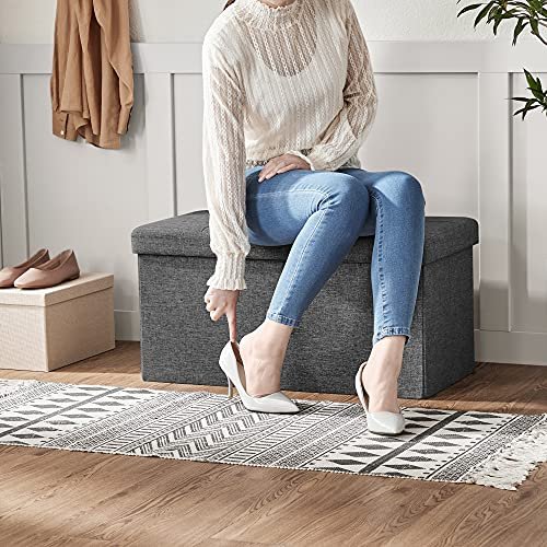 SONGMICS benk, sammenleggbar, med sammenleggbar lokk - mrkegr imitert lin (76x38)