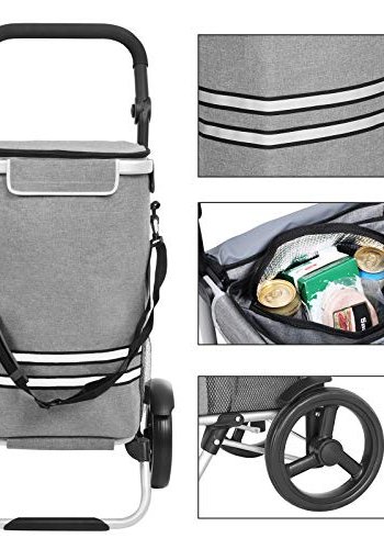 SONGMICS vogn, 35L, sammenleggbar, kjlebag, avtagbar ryggsekk, hjul - gr polyester og aluminium