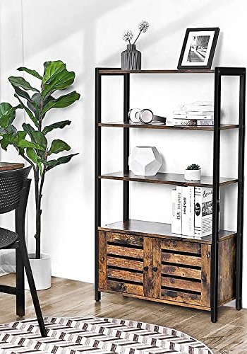 VASAGLE Schrank, mit 2 Lamellentüren und 3 Einlegeböden – rustikale braune Spanplatte und schwarzer Stahl