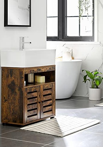 VASAGLE baderomsunderskap for vask, m. 2 lukkedrer, 1 justerbar hylle, 1 rom - brun sponplate