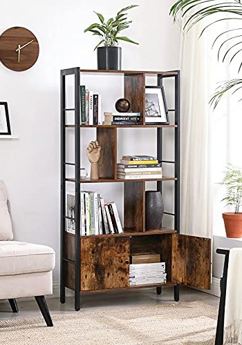 VASAGLE bokhylle, m. 2 drer og 4 hyller - rustikk brun sponplate og sort stl