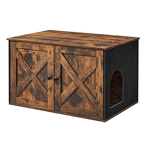 FEANDREA skap for sppelkasse, m. 2 drer og 2 rom - rustikk brun og sort sponplate