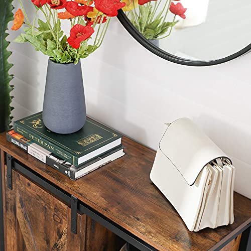 VASAGLE Sideboard, mit 1 Schiebetür und 2 verstellbaren Einlegeböden – rustikale braune Spanplatte und schwarzer Stahl