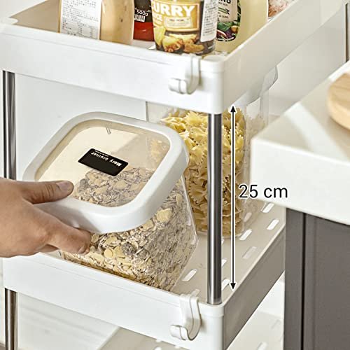 SONGMICS Aufbewahrungswagen, mit 4 Ablagen und Rädern – weißes Polypropylen und Metall