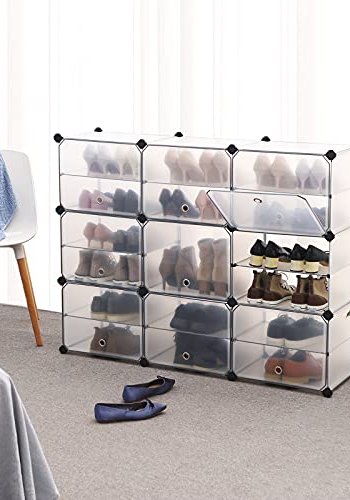 SONGMICS skostativ, stabelbar, m. 9 bokser og 9 hyller - klar plast