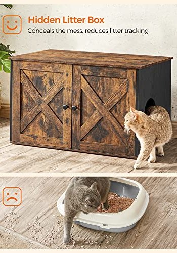 FEANDREA skap for sppelkasse, m. 2 drer og 2 rom - rustikk brun og sort sponplate