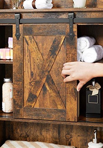 VASAGLE Badezimmer-Hängeschrank für Waschmaschine/WC, mit 1 Schiebetür, 4 Einlegeböden – braune Spanplatte/Stahl