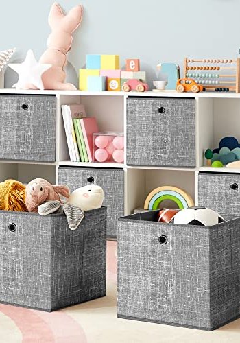 SONGMICS oppbevaringsboks, sammenleggbar - grtt stoff og papp (sett med 6)