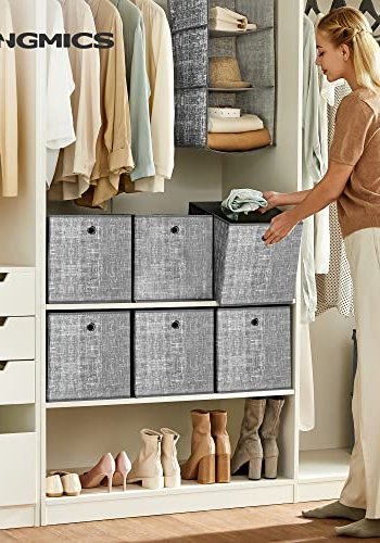 SONGMICS oppbevaringsboks, sammenleggbar - grtt stoff og papp (sett med 6)