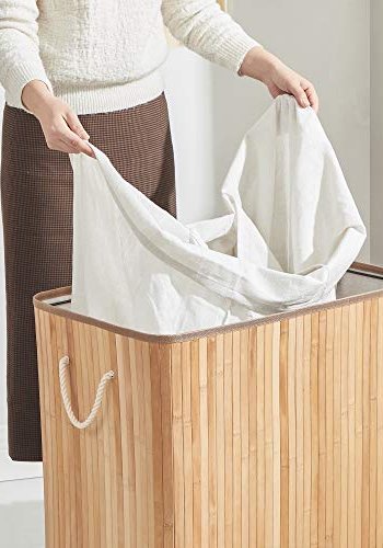 SONGMICS skittentyskurv, m, 3 seksjoner, pklipslokk og hndtak - bomull og naturlig bambus