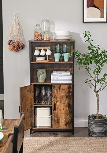 VASAGLE Schrank, m. 2 Türen und 2 Einlegeböden – rustikale braune Spanplatte und schwarzer Stahl