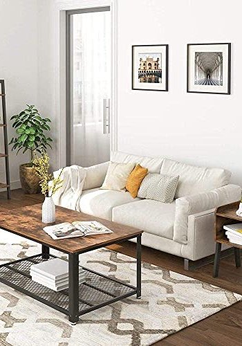 VASAGLE sidebord, m. 1 hylle - brun sponplate og sort stl (42x35)