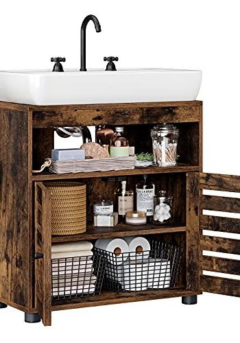 VASAGLE baderomsunderskap for vask, m. 2 lukkedrer, 1 justerbar hylle, 1 rom - brun sponplate