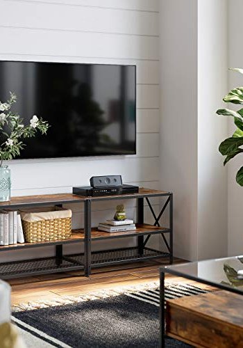 VASAGLE TV-bord, m. 2 hyller - rustikk brun sponplate og sort stl (140x39,2)