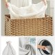 SONGMICS Vasketjskurv, m. 3 rum, aftagelig foring, hndtag, lg - hvid bomuld og natur polypropylen