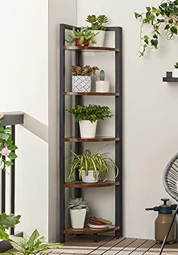 VASAGLE hjrne bokhylle, m. 5 hyller - brun sponplate og sort stl