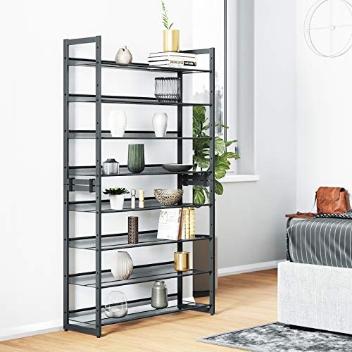 SONGMICS 8-lags skostativ, sett med 2 stablebare 4-lags skohyller, skohylle i stlnett, justerbare flate eller vinklede hyller, Cool Grey LMR08GB