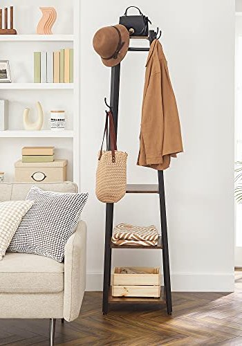 VASAGLE Sideboard mit Haken und 3 Ablagen – braune Spanplatte und schwarzer Stahl