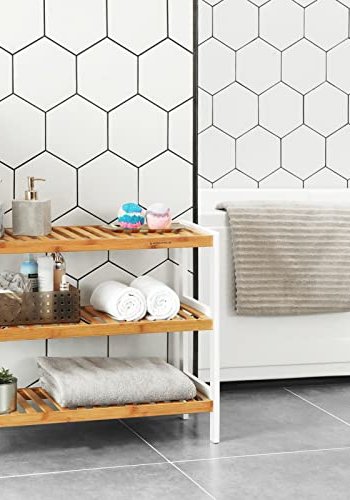 SONGMICS skohylle, m. 3 hyller - naturlig og hvit bambus (70x26)