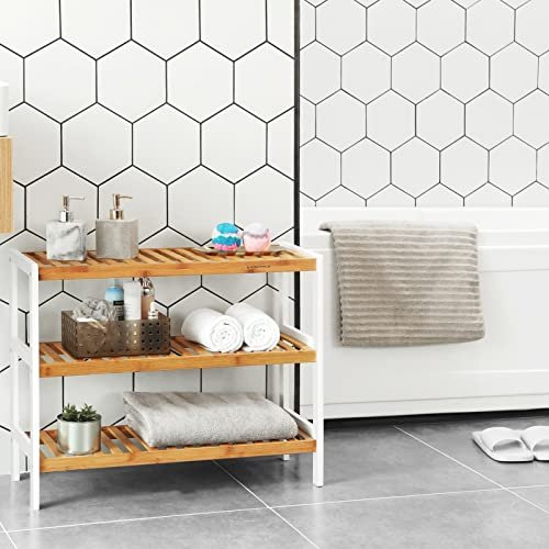 SONGMICS skohylle, m. 3 hyller - naturlig og hvit bambus (70x26)