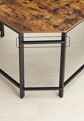 VASAGLE hjrne skrivebord, m. 2 hyller - rustikk brun sponplate og sort stl (138x138)