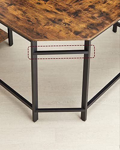 VASAGLE hjrne skrivebord, m. 2 hyller - rustikk brun sponplate og sort stl (138x138)